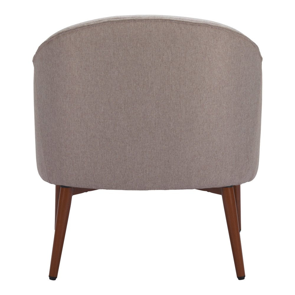 28" Gray And Brown Fabric And Upholstered Tufted Barrel Chair