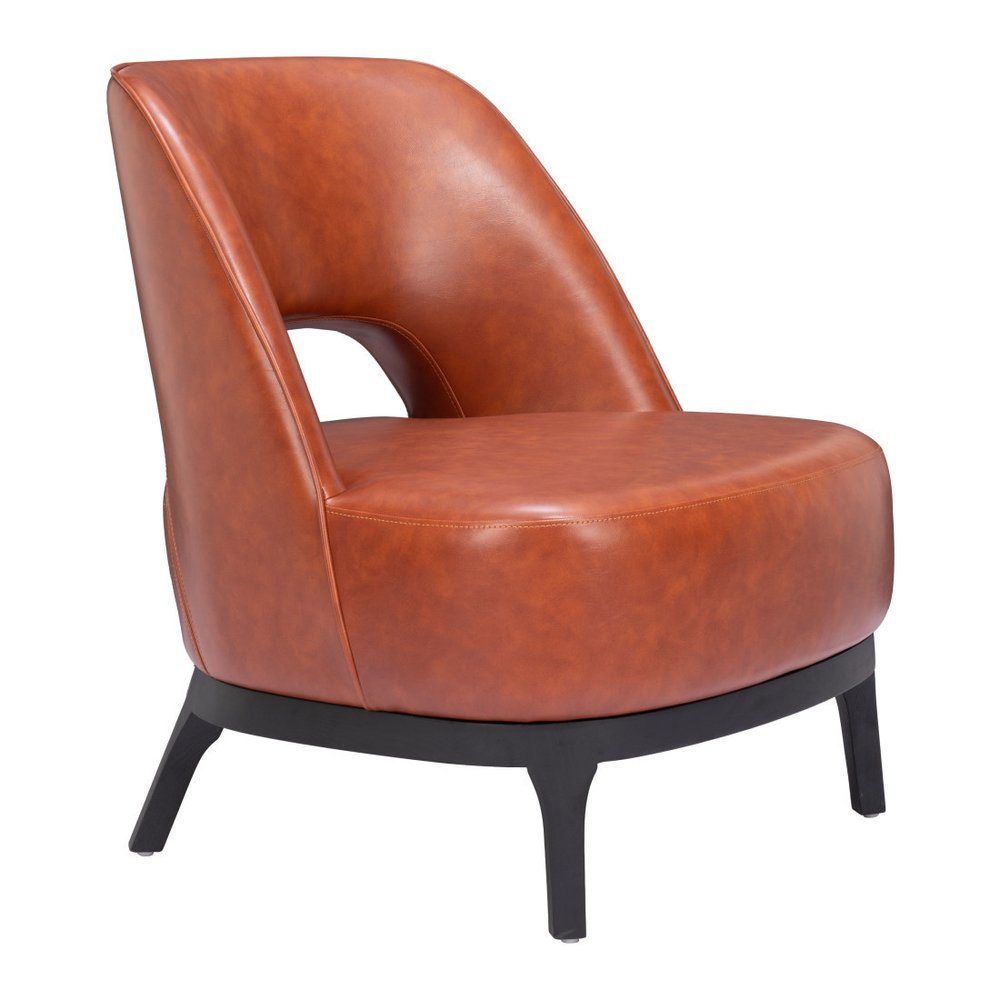 26" Brown And Black Faux Leather And Faux Leather Lounge Chair
