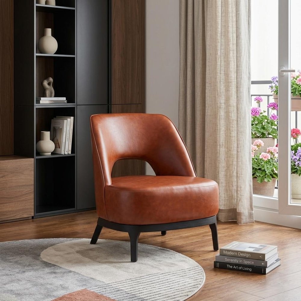 26" Brown And Black Faux Leather And Faux Leather Lounge Chair