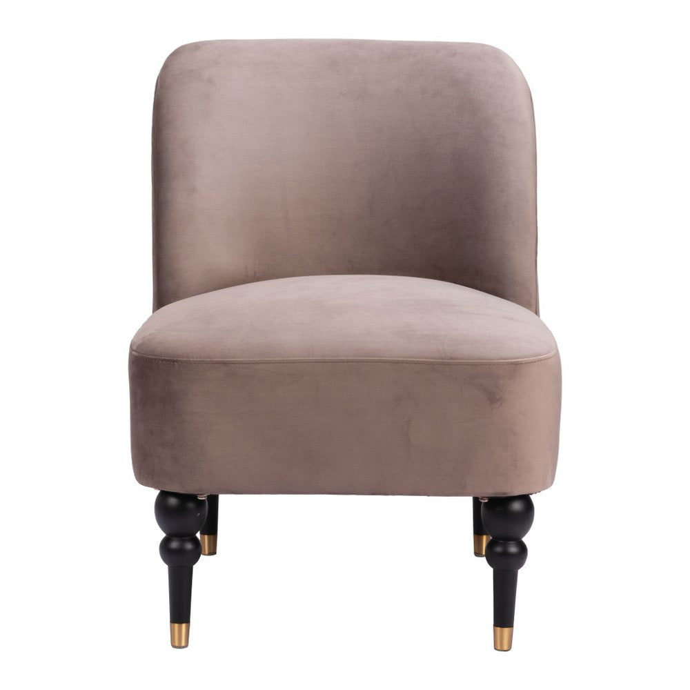 22" Taupe And Black And Gold Velvet And Upholstered Side Chair