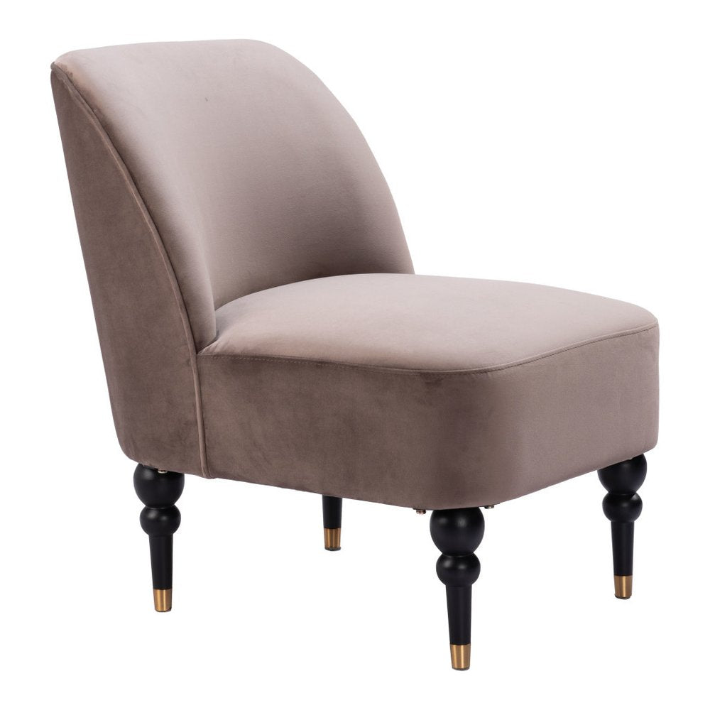 22" Taupe And Black And Gold Velvet And Upholstered Side Chair