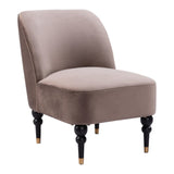 22" Taupe And Black And Gold Velvet And Upholstered Side Chair