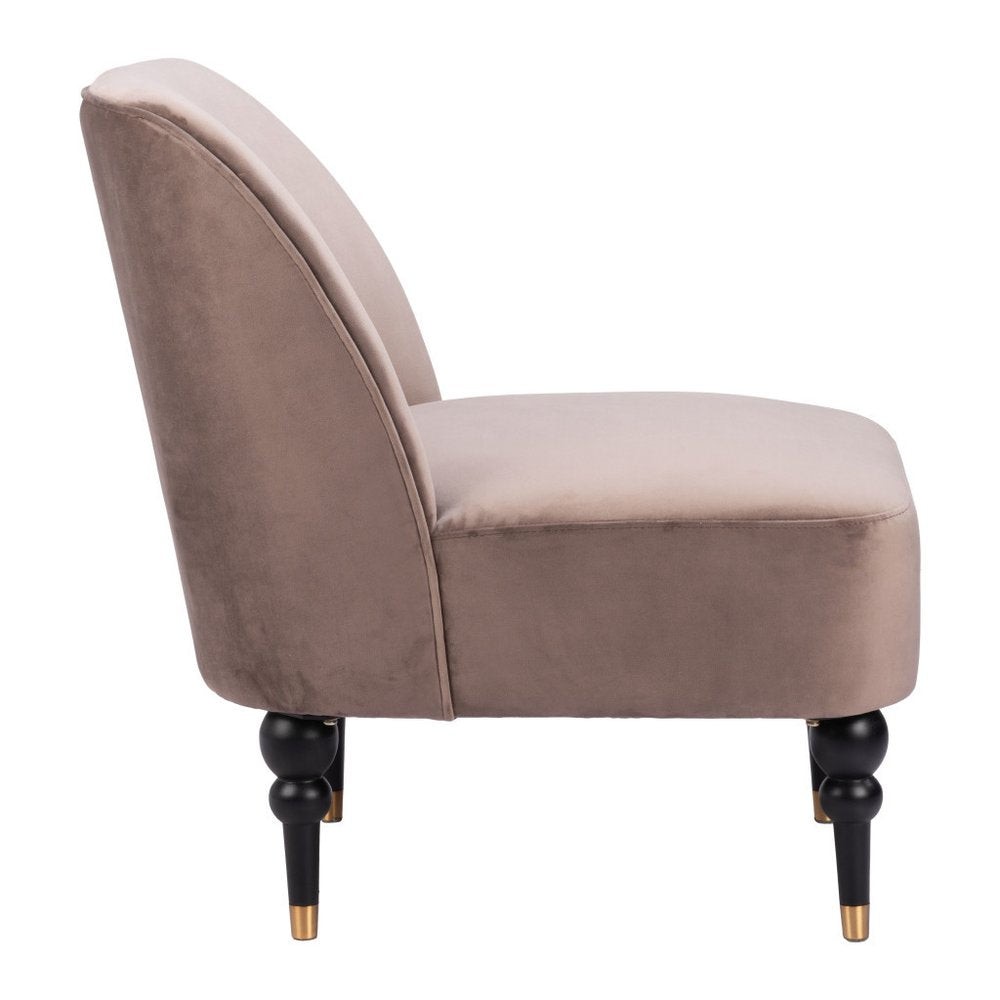 22" Taupe And Black And Gold Velvet And Upholstered Side Chair