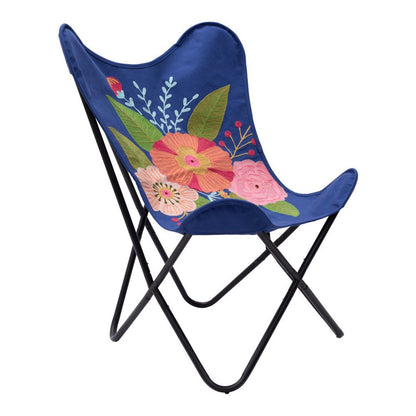 26" Blue And Black Tropical Butterfly Chair