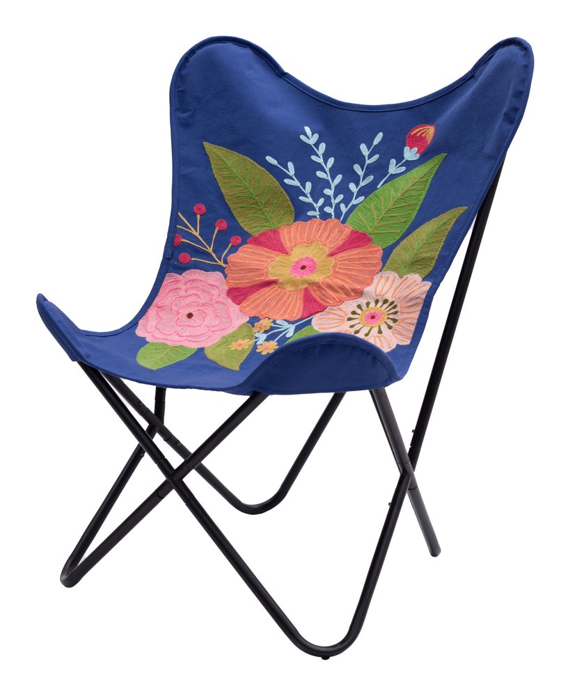 26" Blue And Black Tropical Butterfly Chair