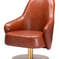 28" Brown And Gold Faux Leather And Faux Leather Swivel Arm Chair