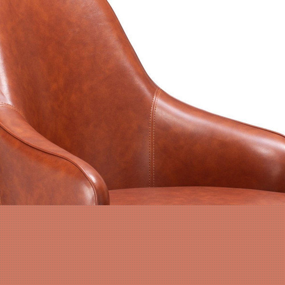 28" Brown And Gold Faux Leather And Faux Leather Swivel Arm Chair