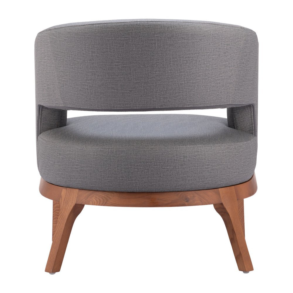 27" Slate Gray And Brown Faux Leather Arm Chair