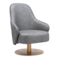 28" Gray And Gold Faux Leather And Faux Leather Swivel Arm Chair
