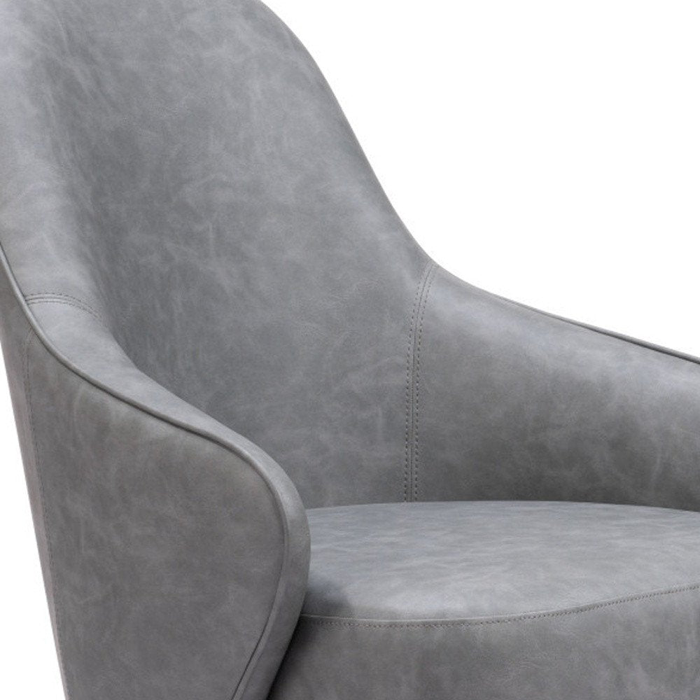 28" Gray And Gold Faux Leather And Faux Leather Swivel Arm Chair