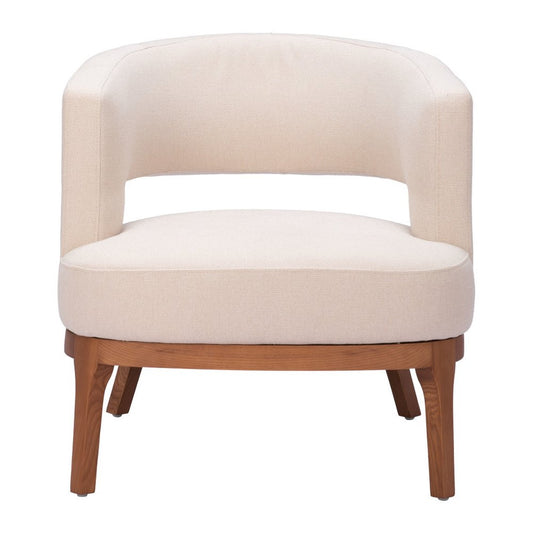 27" Beige And Brown Upholstered Arm Chair