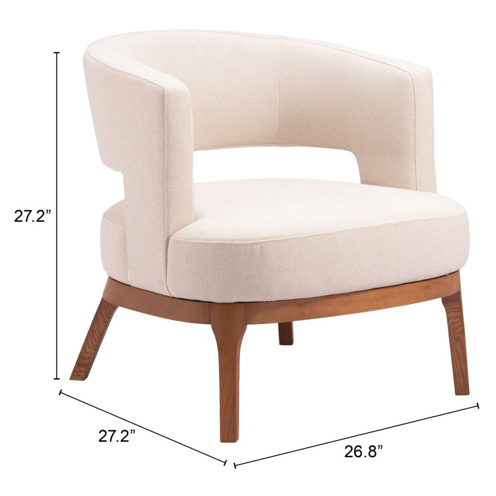 27" Beige And Brown Upholstered Arm Chair