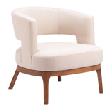 27" Beige And Brown Upholstered Arm Chair