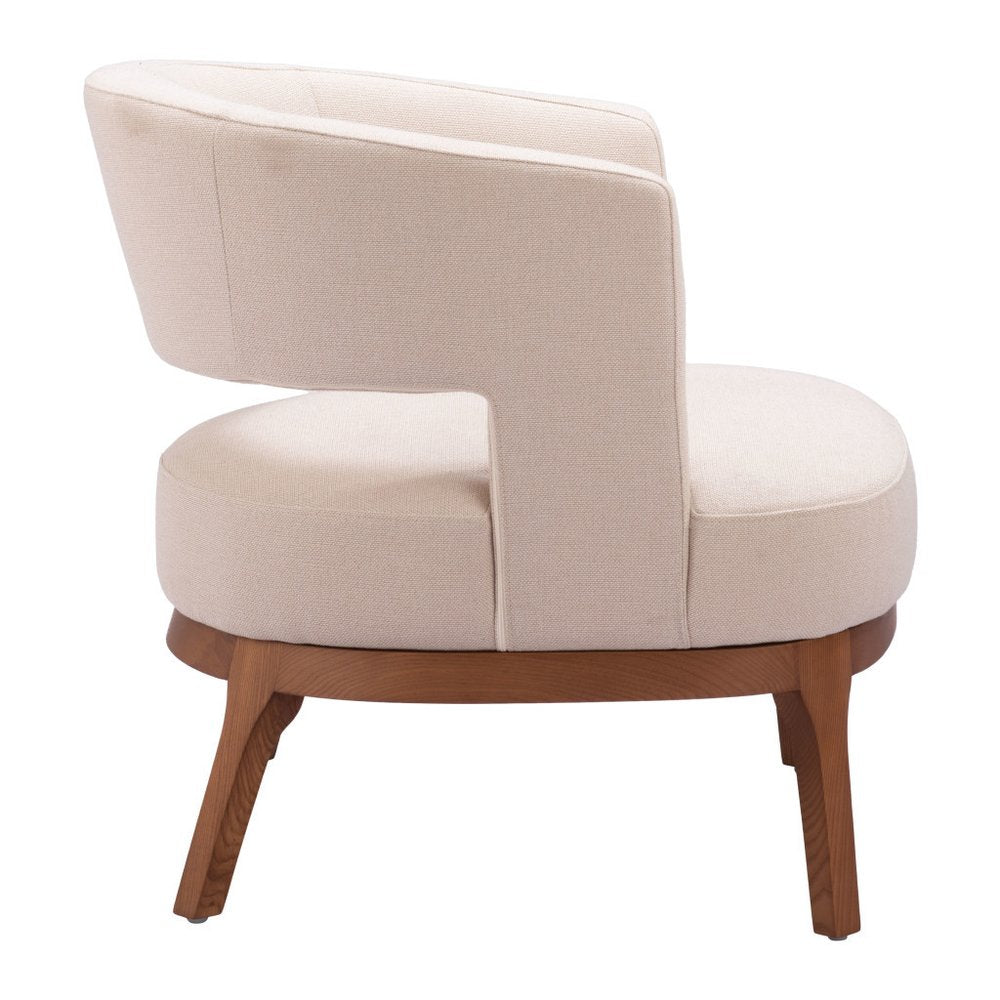 27" Beige And Brown Upholstered Arm Chair