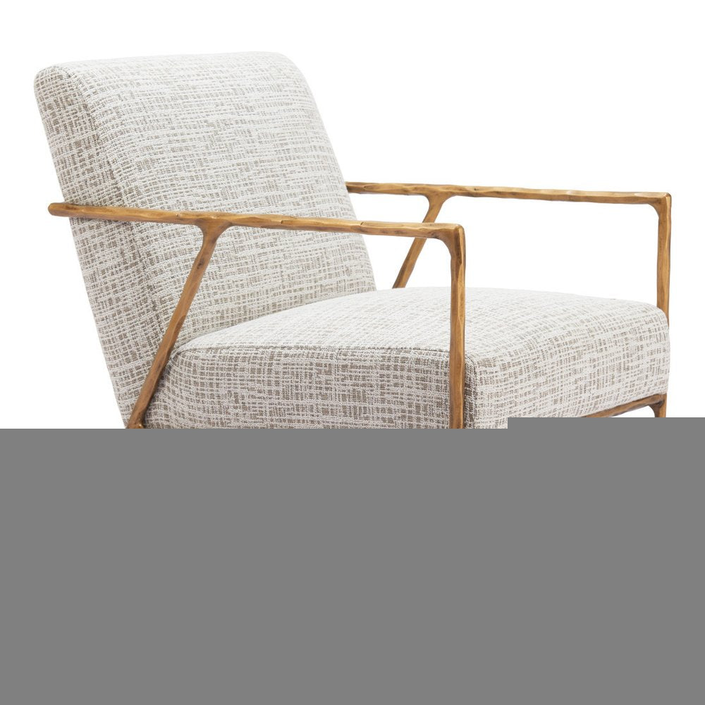 25" Beige And Gold Upholstered Arm Chair