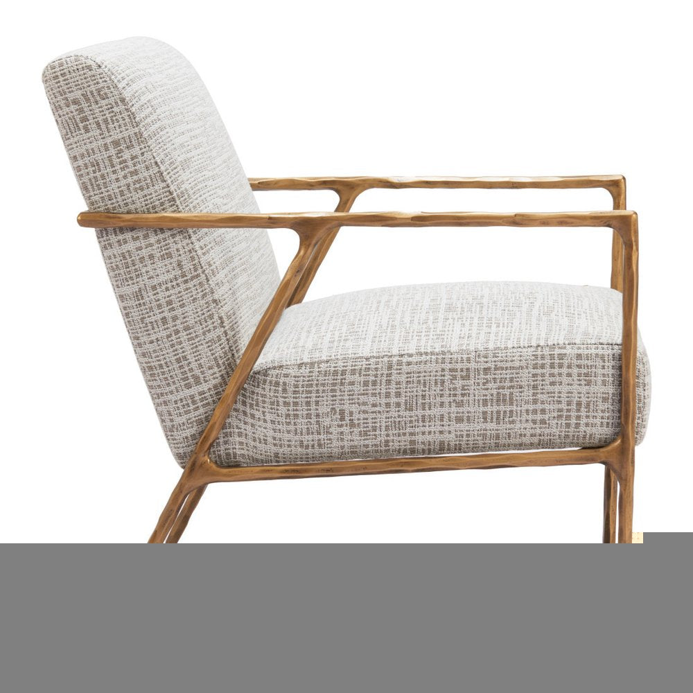 25" Beige And Gold Upholstered Arm Chair