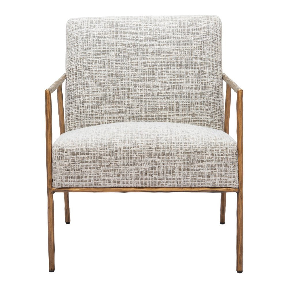 25" Beige And Gold Upholstered Arm Chair