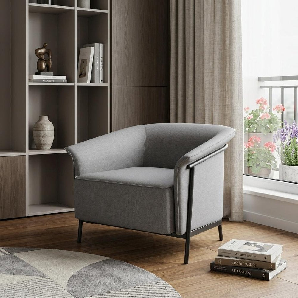 35" Slate Gray And Black Faux Leather Arm Chair