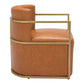 27" Brown And Gold Faux Leather And Faux Leather Arm Chair
