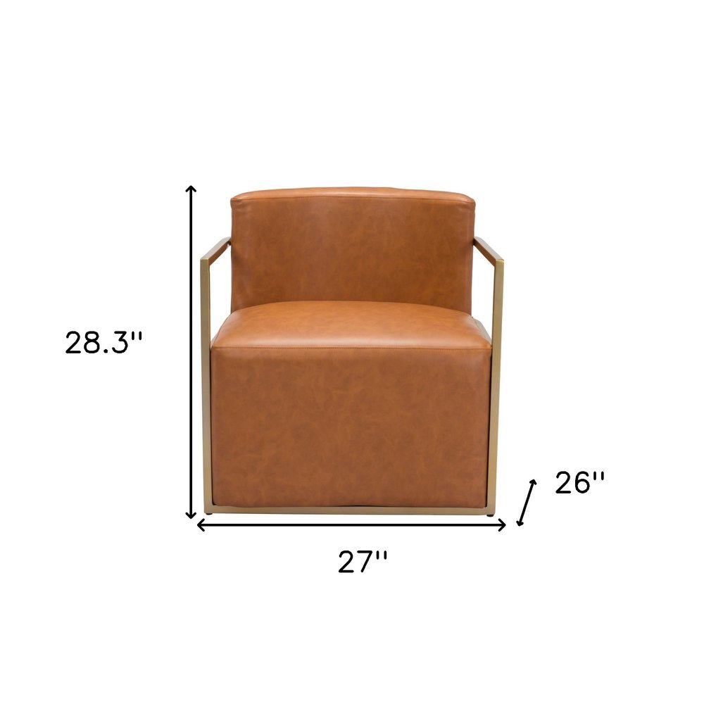 27" Brown And Gold Faux Leather And Faux Leather Arm Chair