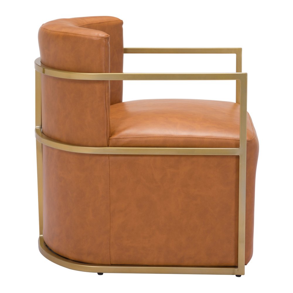 27" Brown And Gold Faux Leather And Faux Leather Arm Chair