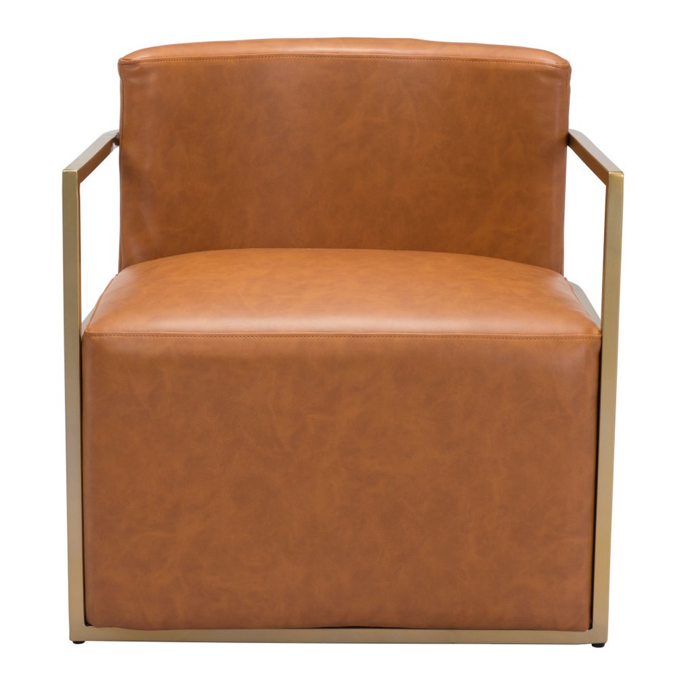 27" Brown And Gold Faux Leather And Faux Leather Arm Chair