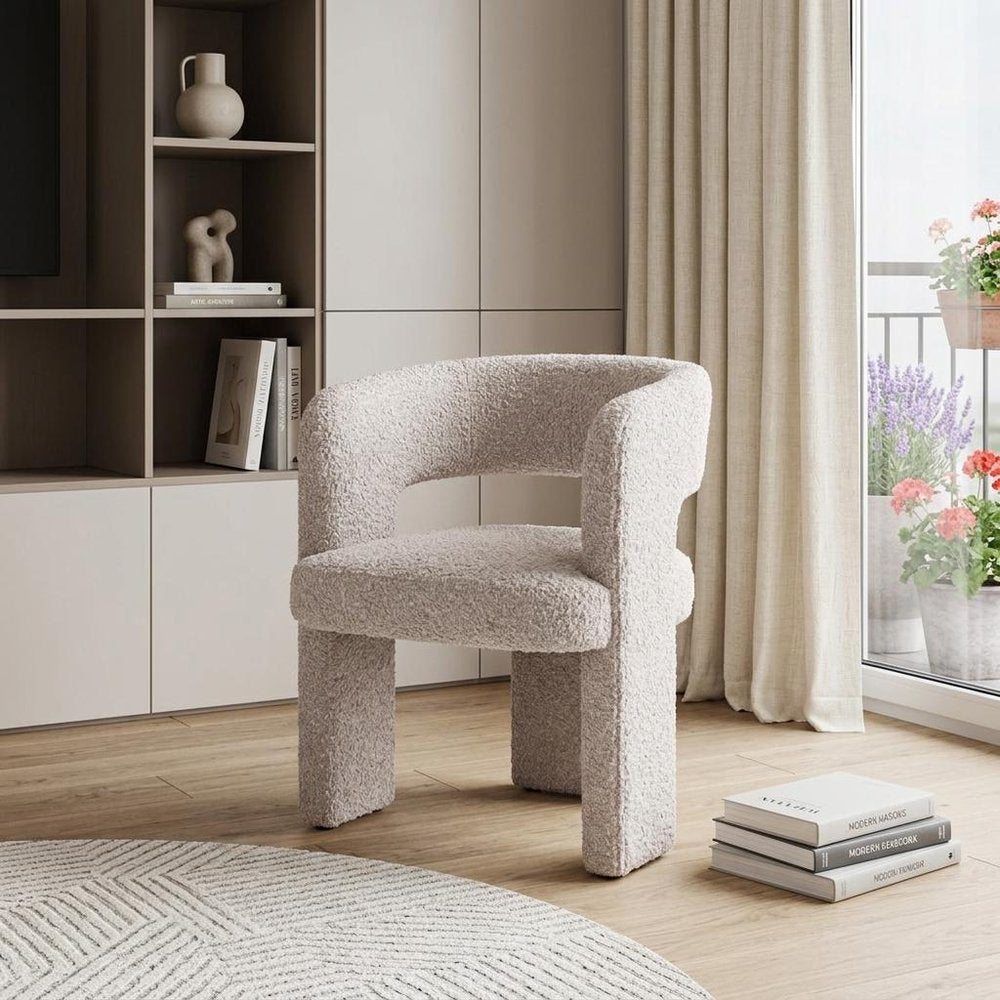 27" Beige Faux Shearling And Upholstered Arm Chair