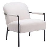 26" Ivory And Black Faux Shearling And Upholstered Arm Chair