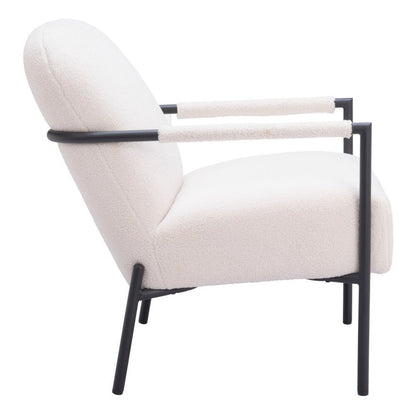 26" Ivory And Black Faux Shearling And Upholstered Arm Chair