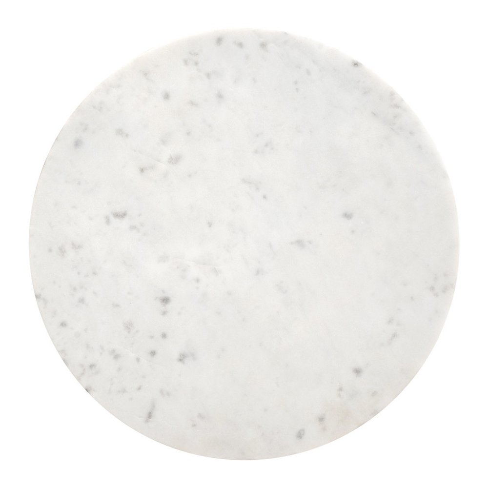 23" White and Natural Distressed Marble and Wood Round Drum End Table