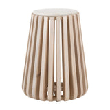 23" White and Natural Distressed Marble and Wood Round Drum End Table