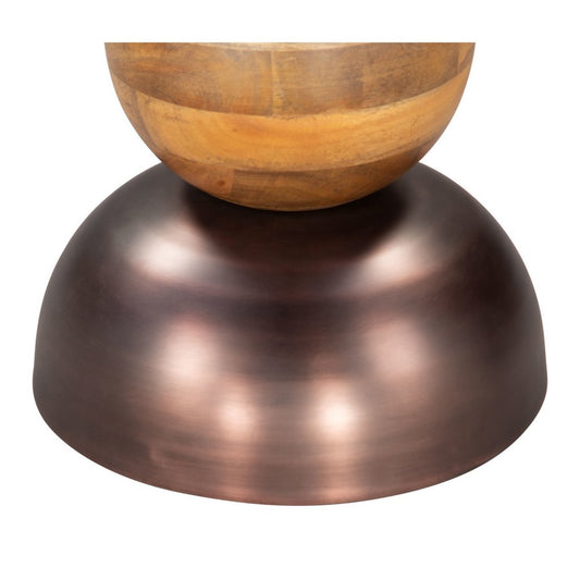 20" Bronze and Brown Iron and Solid Wood Round Pedestal End Table