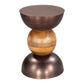 20" Bronze and Brown Iron and Solid Wood Round Pedestal End Table