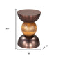 20" Bronze and Brown Iron and Solid Wood Round Pedestal End Table