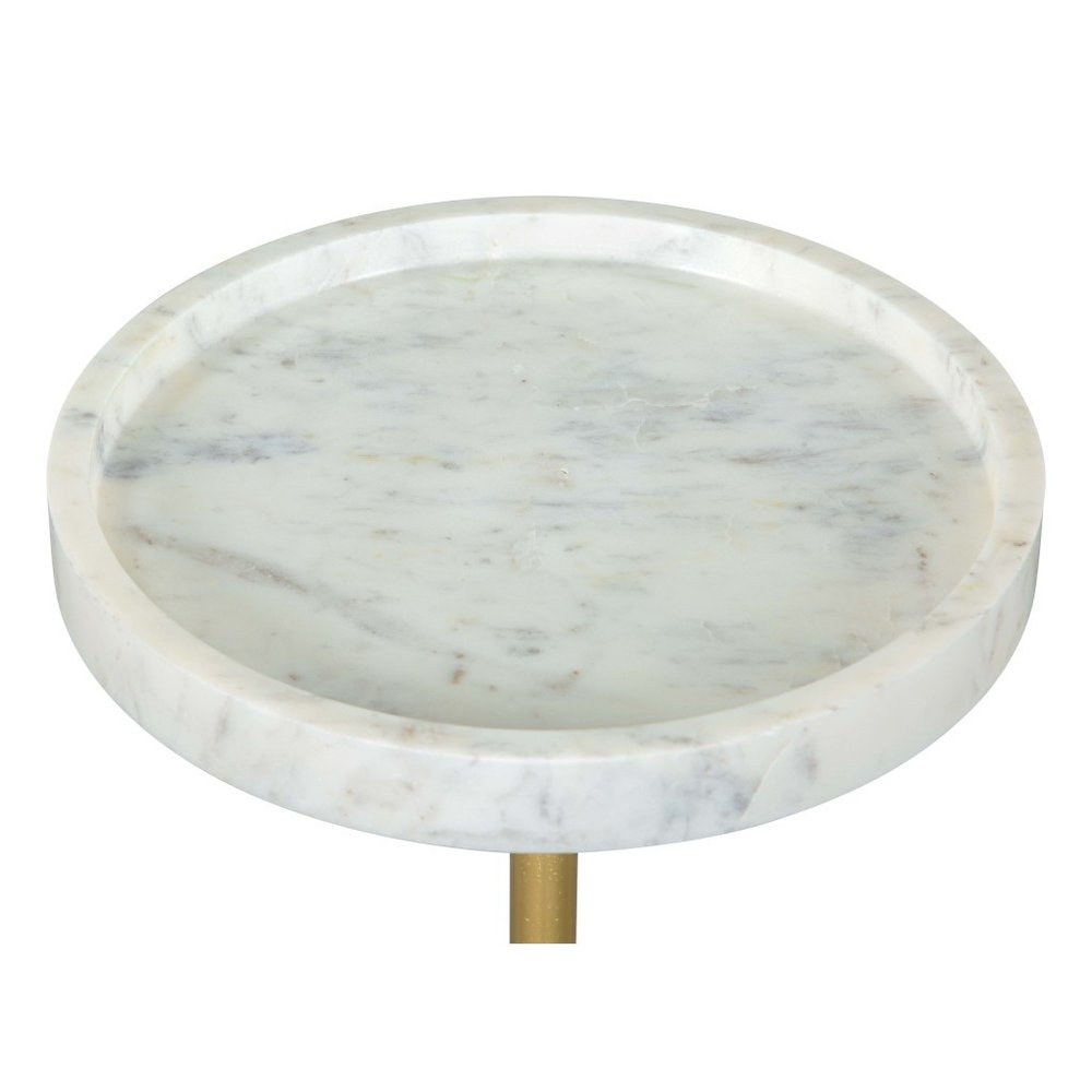 22" Gold Gray And White Marble And Iron Round Pedestal End Table