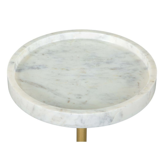 22" Gold Gray And White Marble And Iron Round Pedestal End Table