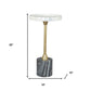 22" Gold Gray And White Marble And Iron Round Pedestal End Table