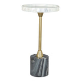 22" Gold Gray And White Marble And Iron Round Pedestal End Table