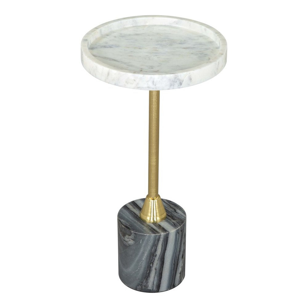22" Gold Gray And White Marble And Iron Round Pedestal End Table