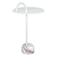 25" White Iron And Marble Round Pedestal End Table