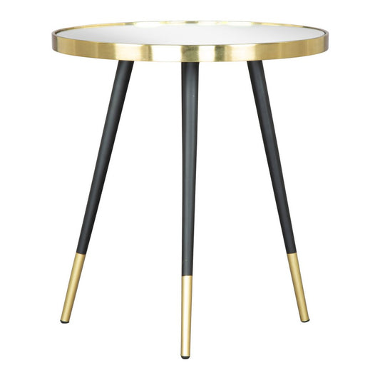 20" Gold and Black Mirrored Glass and Iron Round End Table