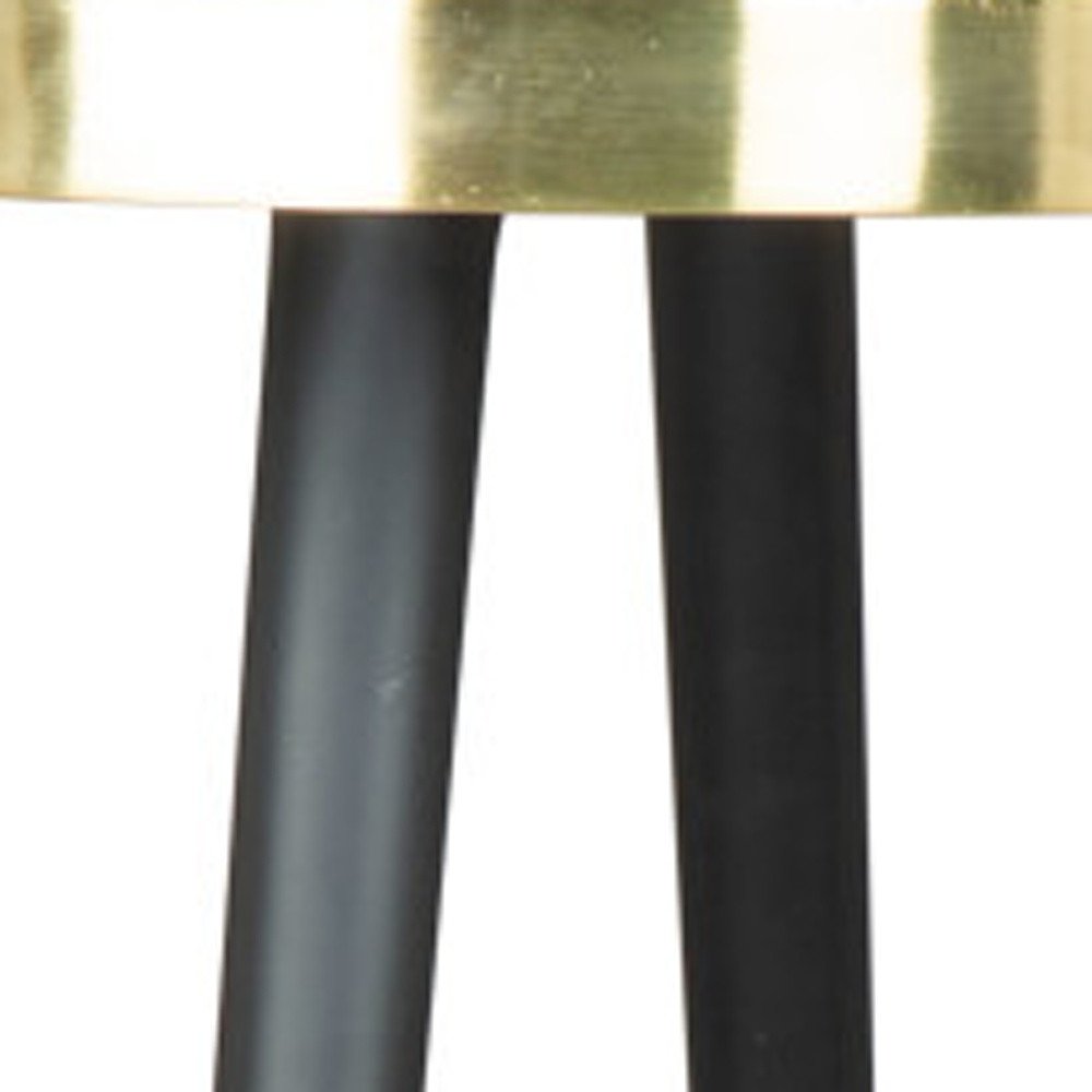 20" Gold and Black Mirrored Glass and Iron Round End Table