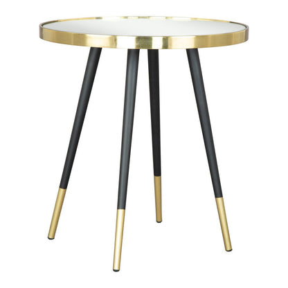 20" Gold and Black Mirrored Glass and Iron Round End Table