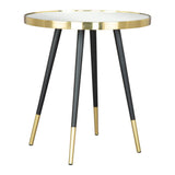 20" Gold and Black Mirrored Glass and Iron Round End Table