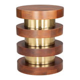 20" Brown and Gold Solid Wood and Iron Round Pedestal End Table