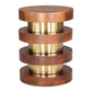 20" Brown and Gold Solid Wood and Iron Round Pedestal End Table