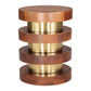 20" Brown and Gold Solid Wood and Iron Round Pedestal End Table
