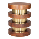 20" Brown and Gold Solid Wood and Iron Round Pedestal End Table