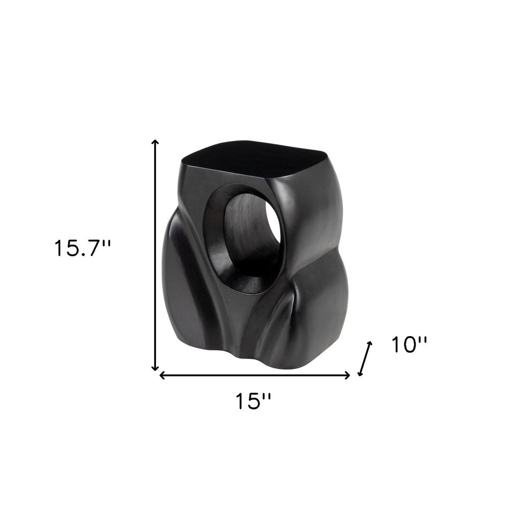 16" Black Solid Wood Figurine End Table