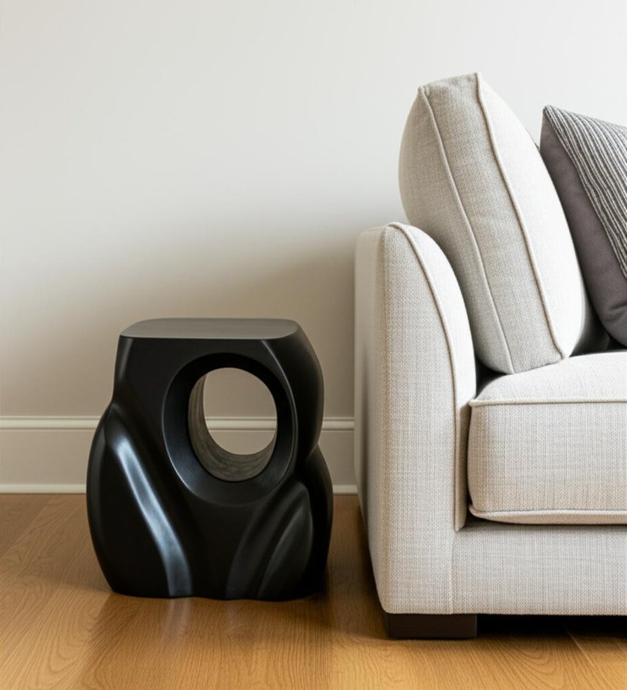 16" Black Solid Wood Figurine End Table